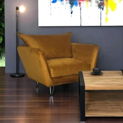 Fauteuil en velours ocre EPIKA