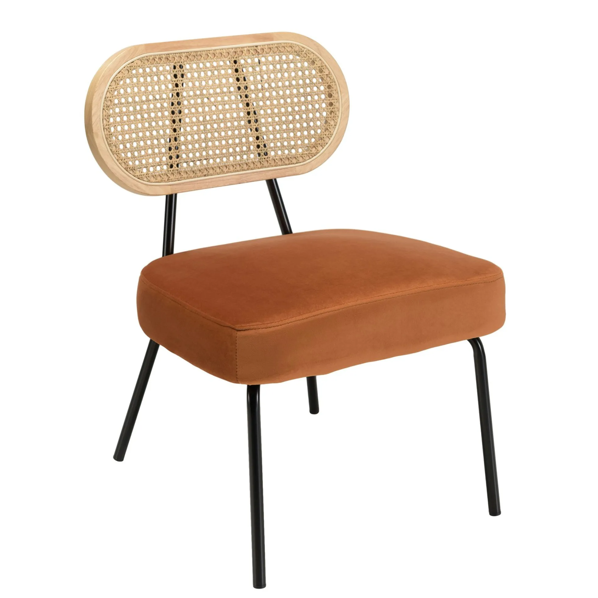 Fauteuil en velours orange dossier rotin PALMA