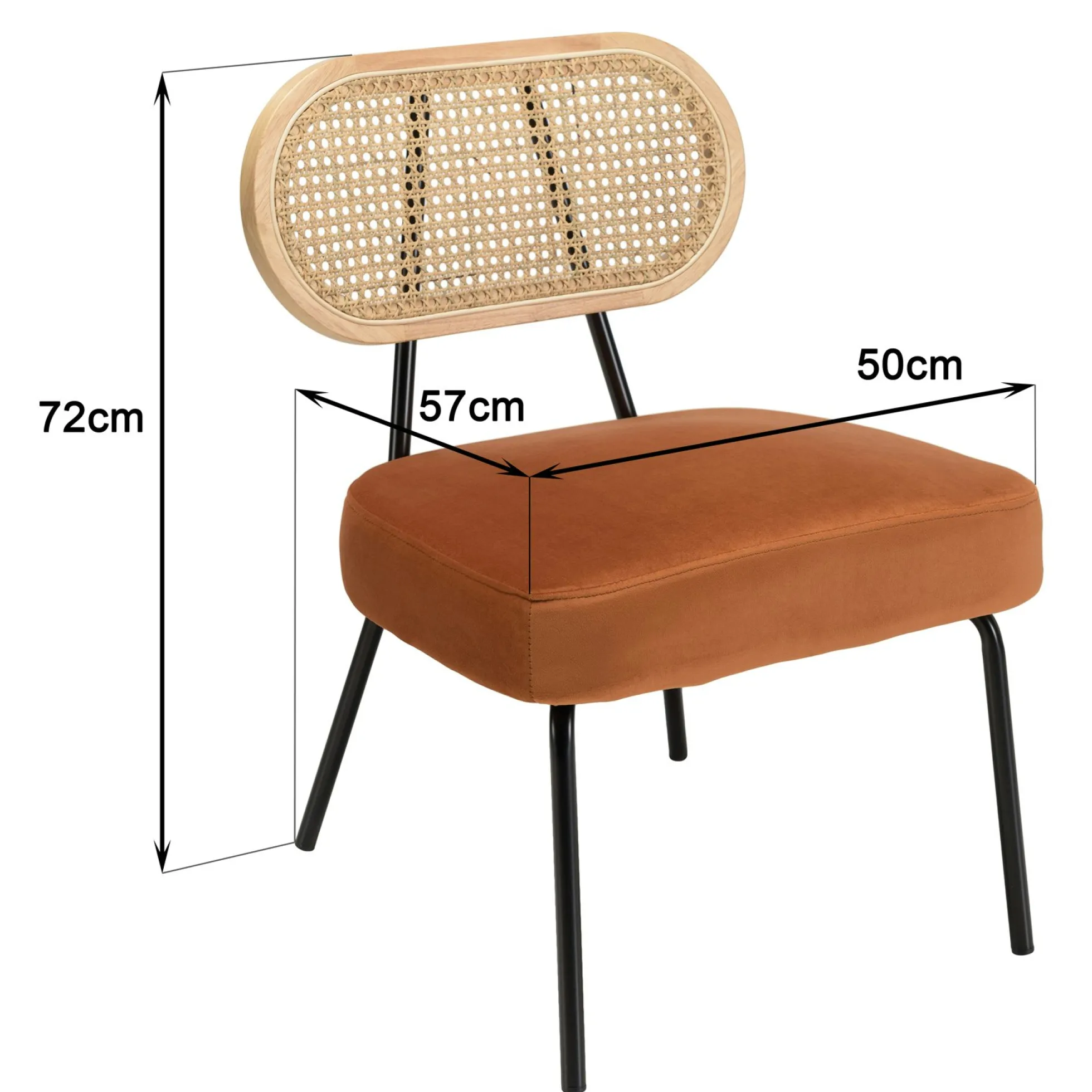 Fauteuil en velours orange dossier rotin PALMA