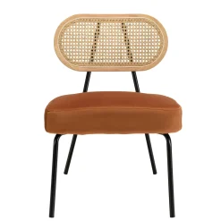 Fauteuil en velours orange dossier rotin PALMA