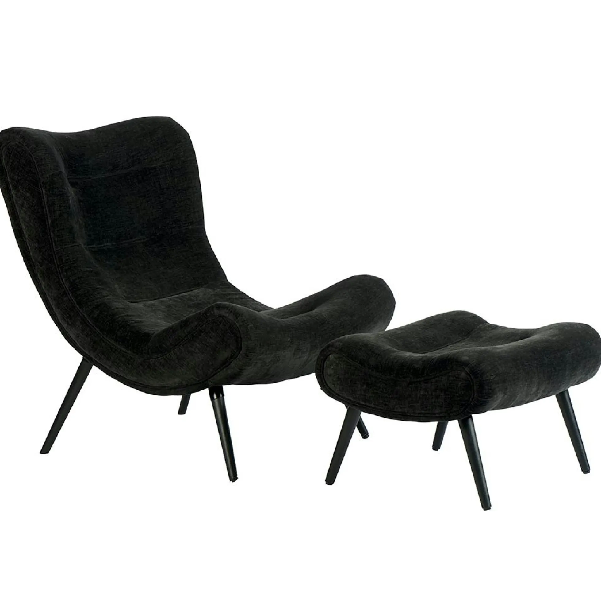 Fauteuil et pouf assortis tissu noir MALMOE
