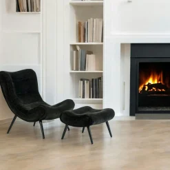 Fauteuil et pouf assortis tissu noir MALMOE