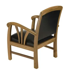Fauteuil exotique bois et cuir noir DIKA