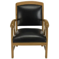 Fauteuil exotique bois et cuir noir DIKA