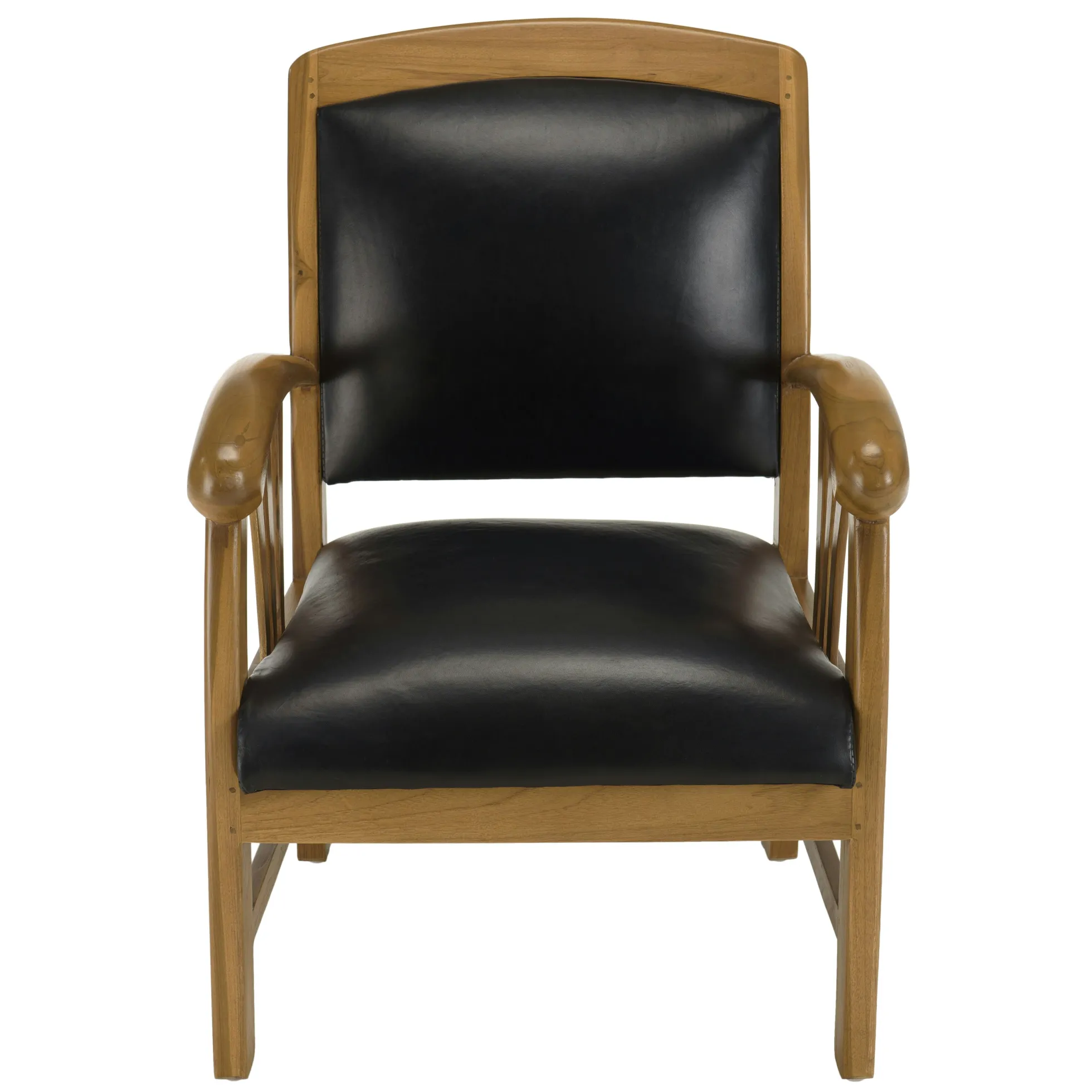 Fauteuil exotique bois et cuir noir DIKA