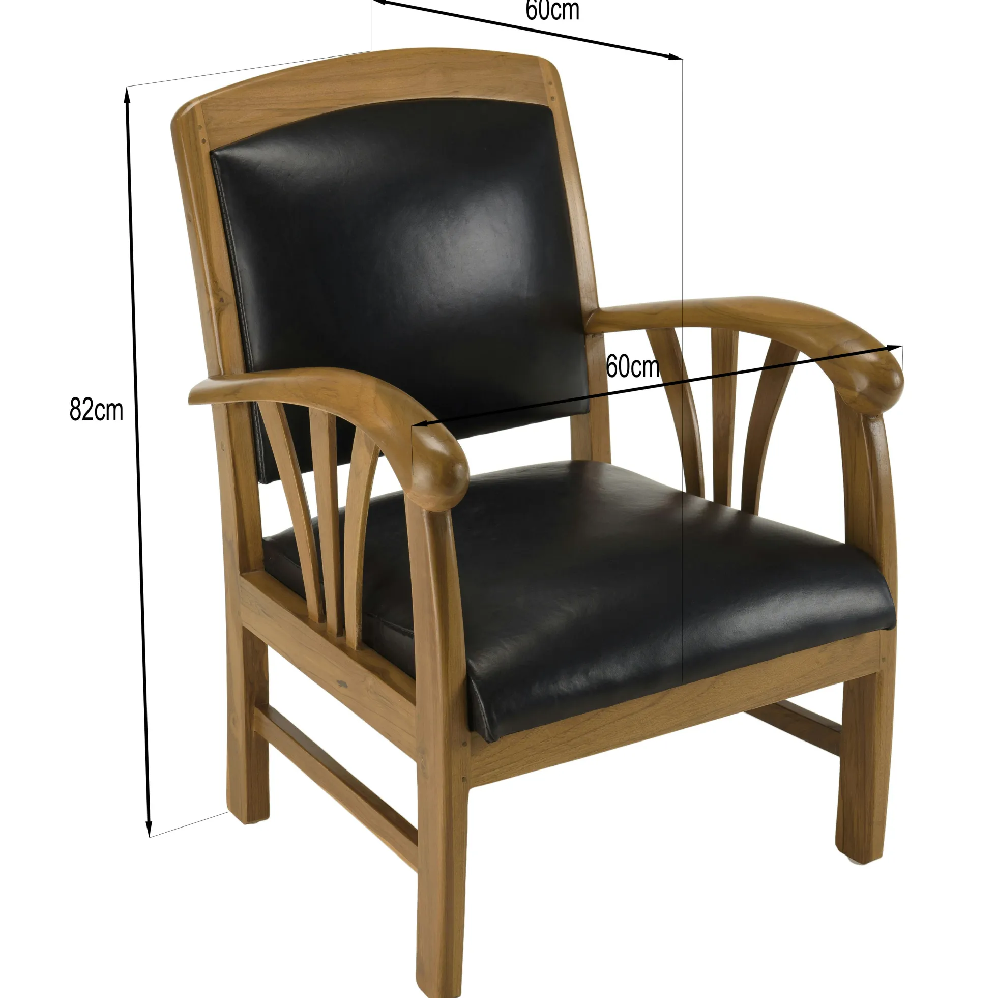 Fauteuil exotique bois et cuir noir DIKA
