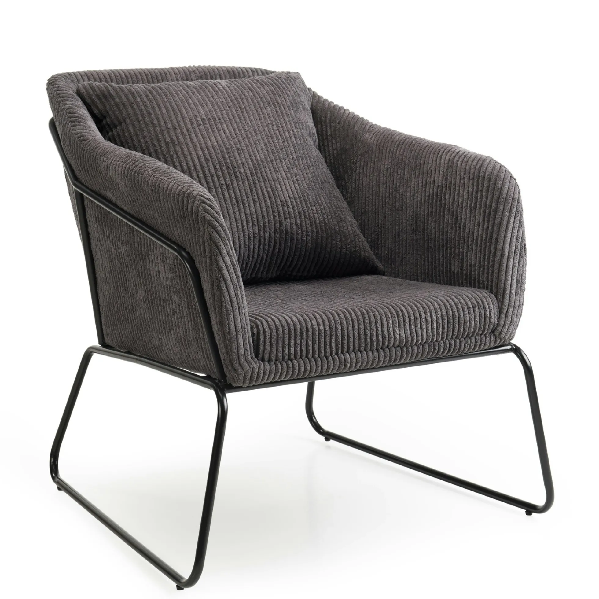 Fauteuil gris anthracite en velours côtelé TIM