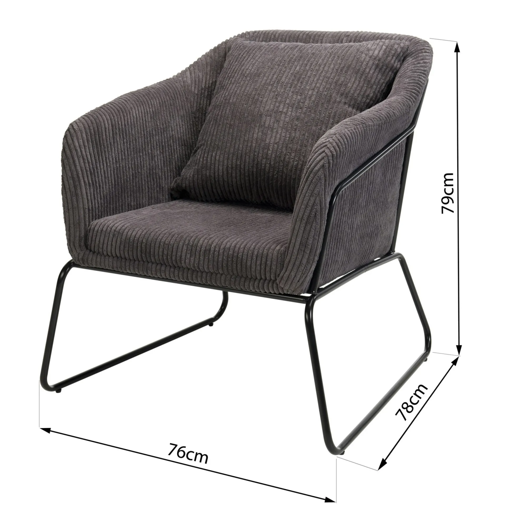 Fauteuil gris anthracite en velours côtelé TIM