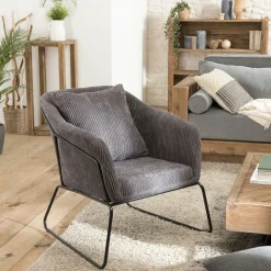Fauteuil gris anthracite en velours côtelé TIM