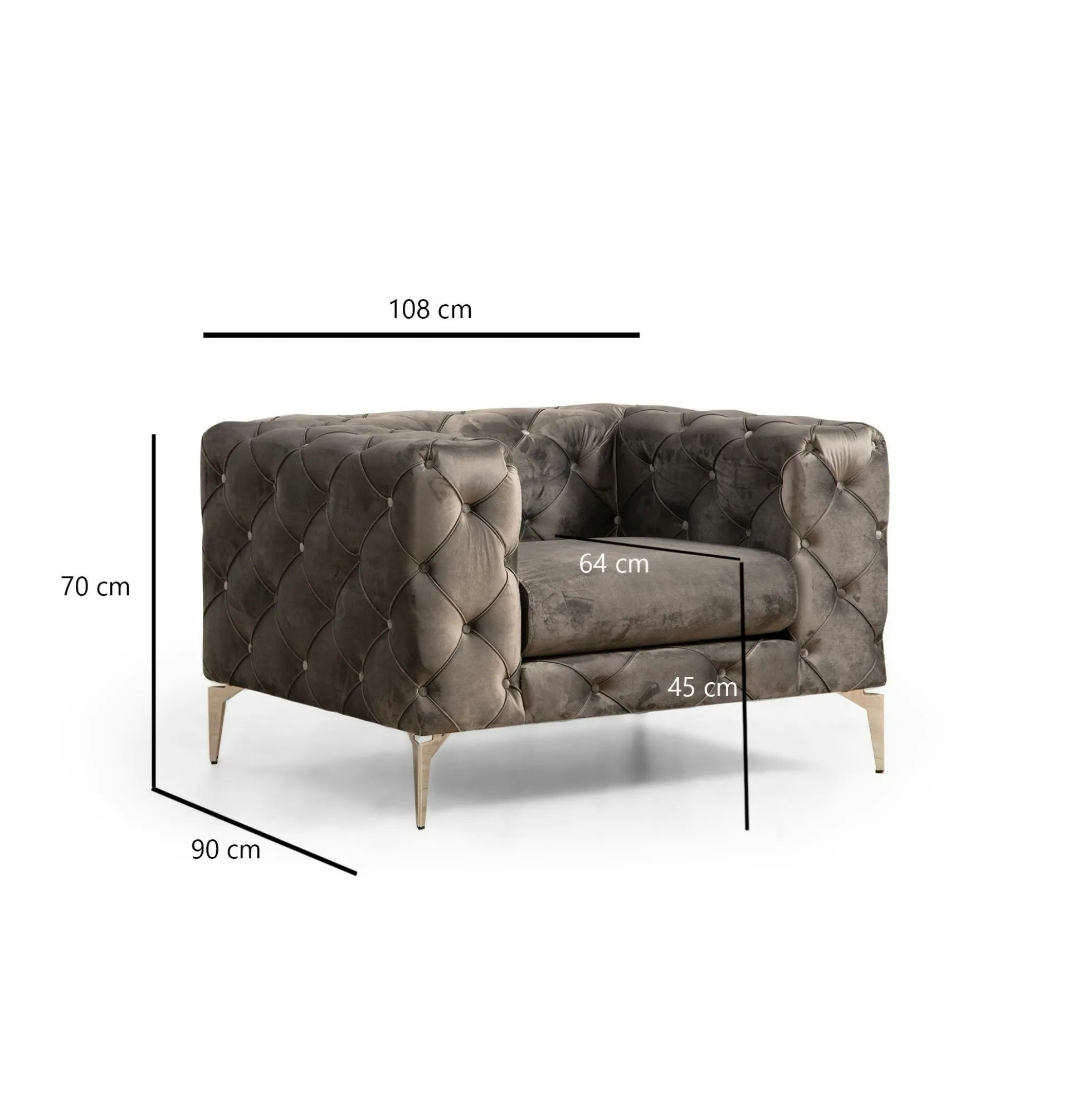 Fauteuil gris en velours capitonné DOVER