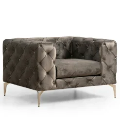 Fauteuil gris en velours capitonné DOVER