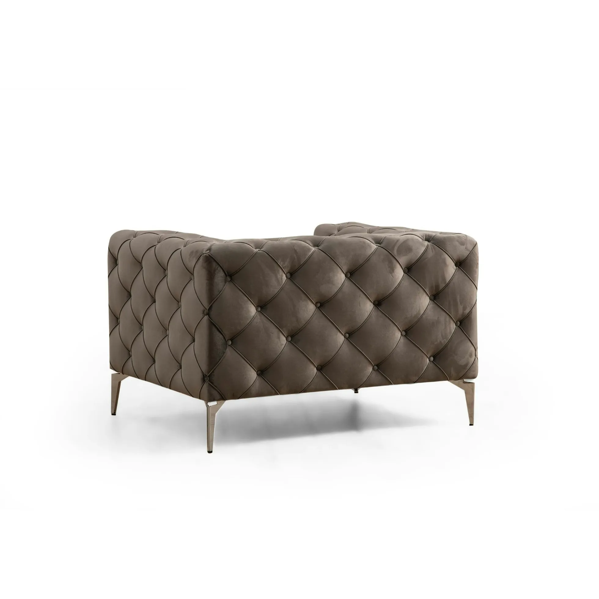 Fauteuil gris en velours capitonné DOVER