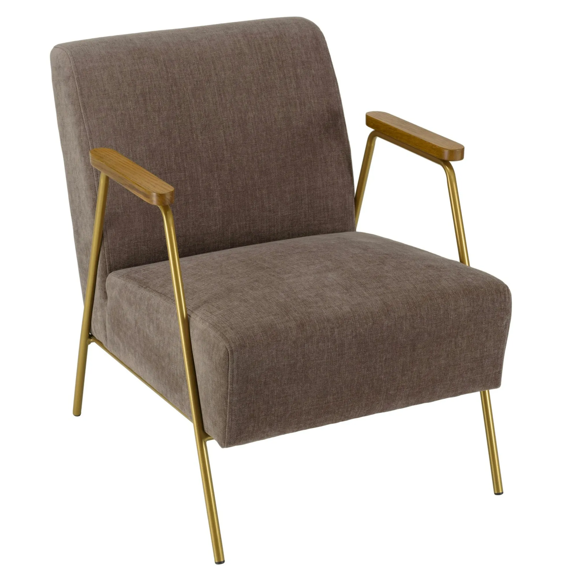 Fauteuil gris foncé en tissu avec accoudoirs bois TIM