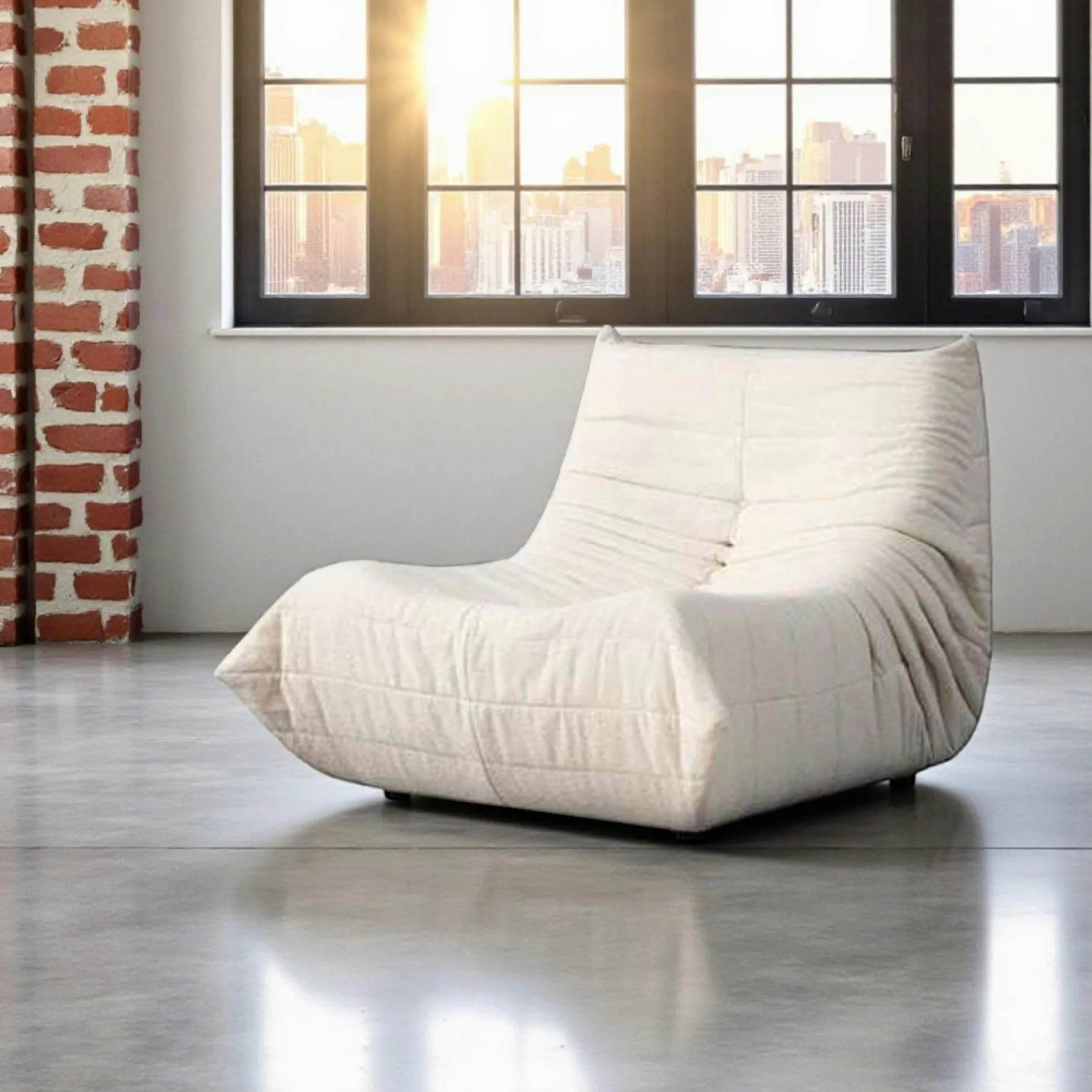 Fauteuil lounge blanc plissé sans accoudoirs ARVEN