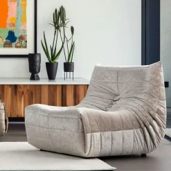Fauteuil lounge gris clair plissé sans accoudoirs ARVEN