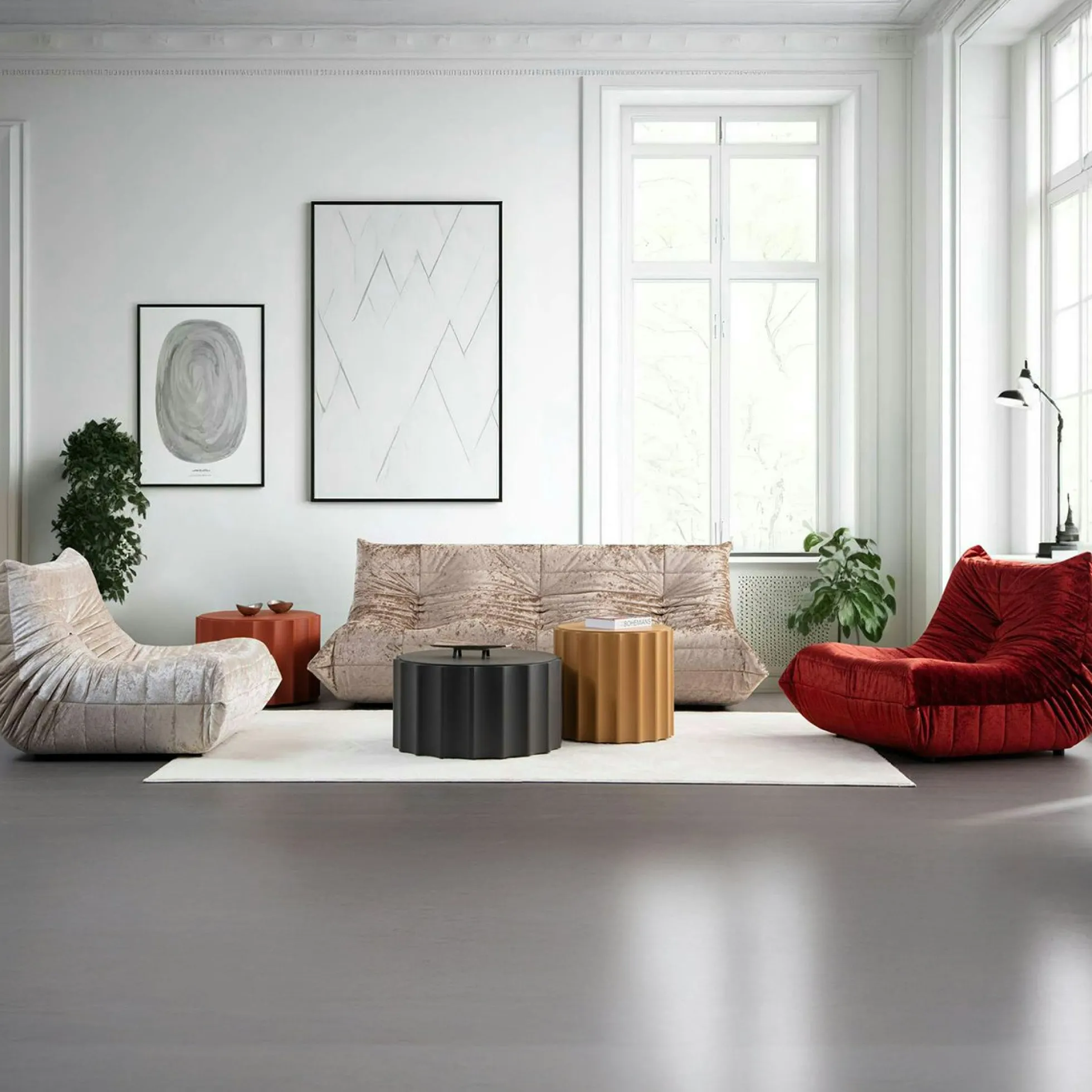 Fauteuil lounge gris clair plissé sans accoudoirs ARVEN