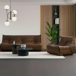 Fauteuil lounge marron plissé sans accoudoirs ARVEN