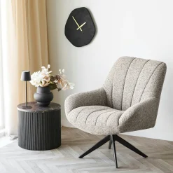 Fauteuil lounge pivotant en tissu gris chiné MONTREUX