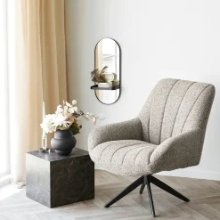 Fauteuil lounge pivotant en tissu gris chiné MONTREUX