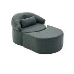 Fauteuil méridienne anthracite, pouf demi-lune PATNA