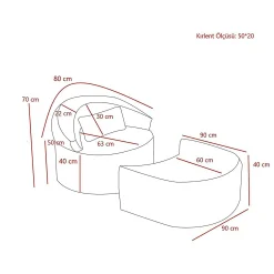 Fauteuil méridienne écru avec pouf demi-lune PATNA