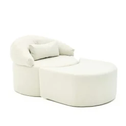 Fauteuil méridienne écru avec pouf demi-lune PATNA
