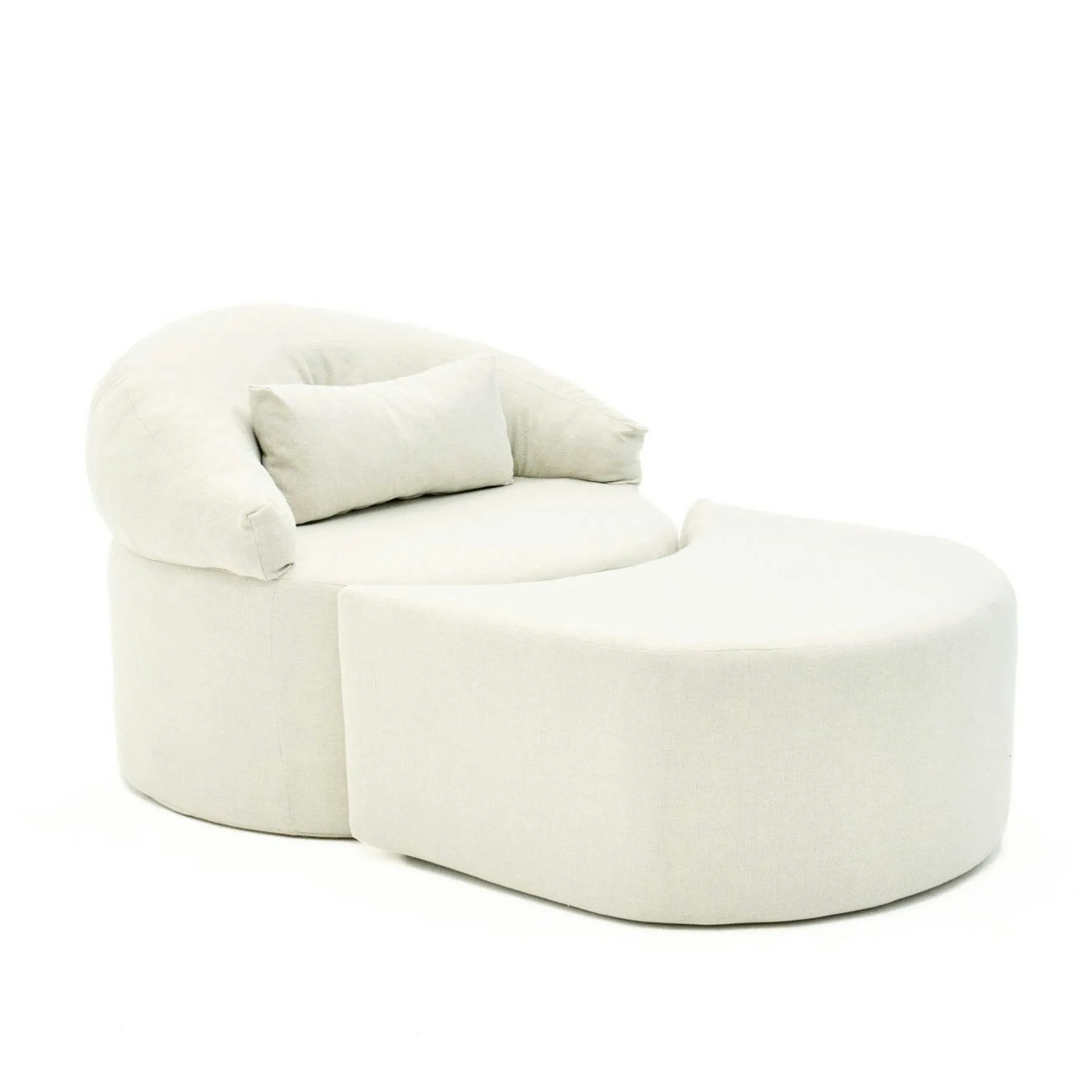 Fauteuil méridienne écru avec pouf demi-lune PATNA
