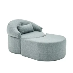 Fauteuil méridienne gris avec pouf demi-lune PATNA
