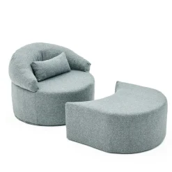 Fauteuil méridienne gris avec pouf demi-lune PATNA