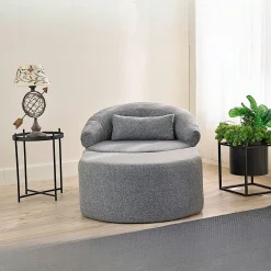 Fauteuil méridienne gris avec pouf demi-lune PATNA