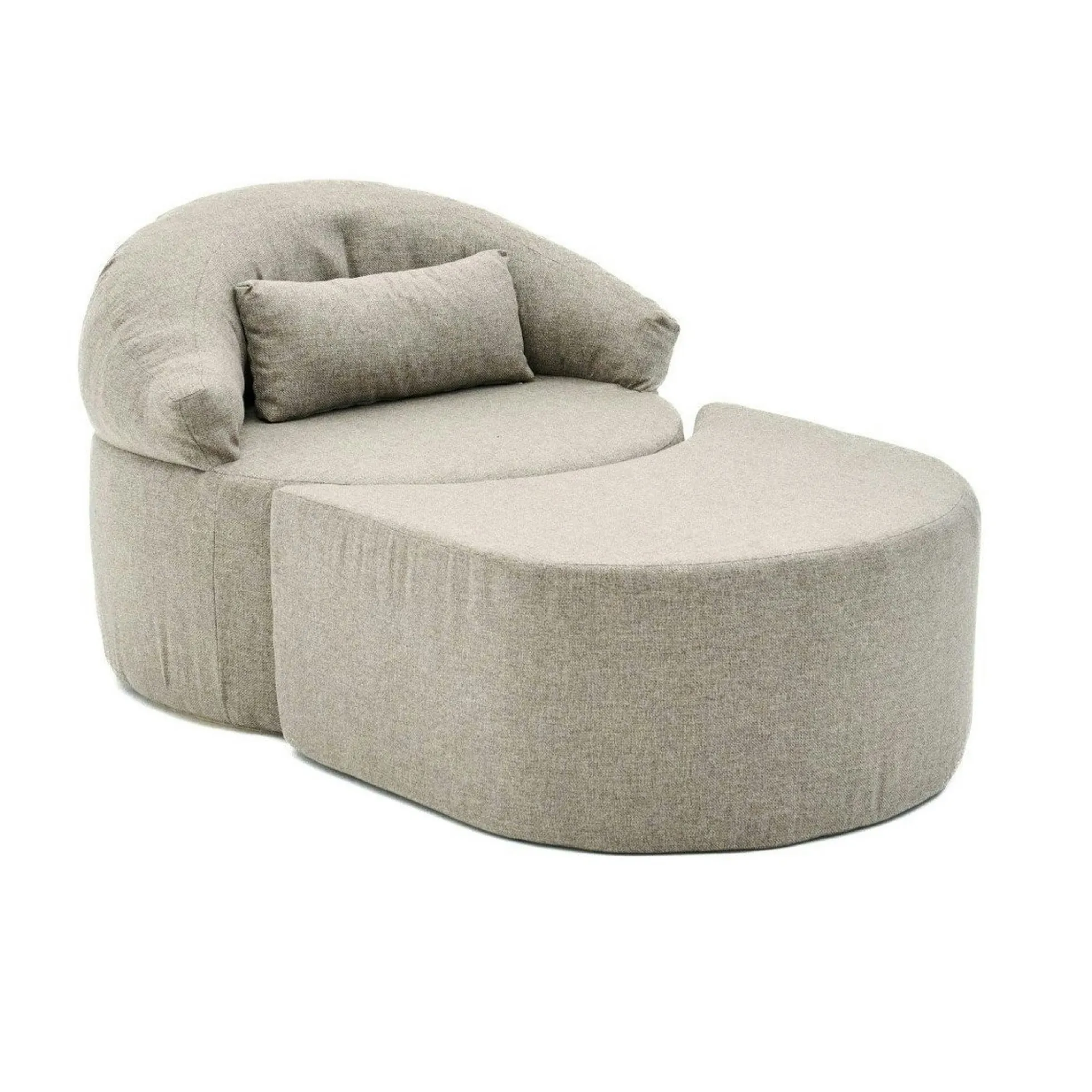 Fauteuil méridienne taupe avec pouf demi-lune PATNA