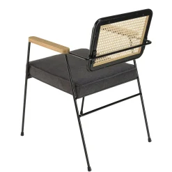 Fauteuil métal dossier rotin assise tissu anthracite TIM