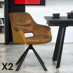 Fauteuil pivotant bi-matière, couleur moutarde (lot de 2) IENA