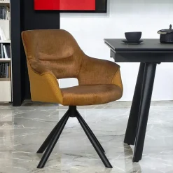 Fauteuil pivotant bi-matière, couleur moutarde (lot de 2) IENA