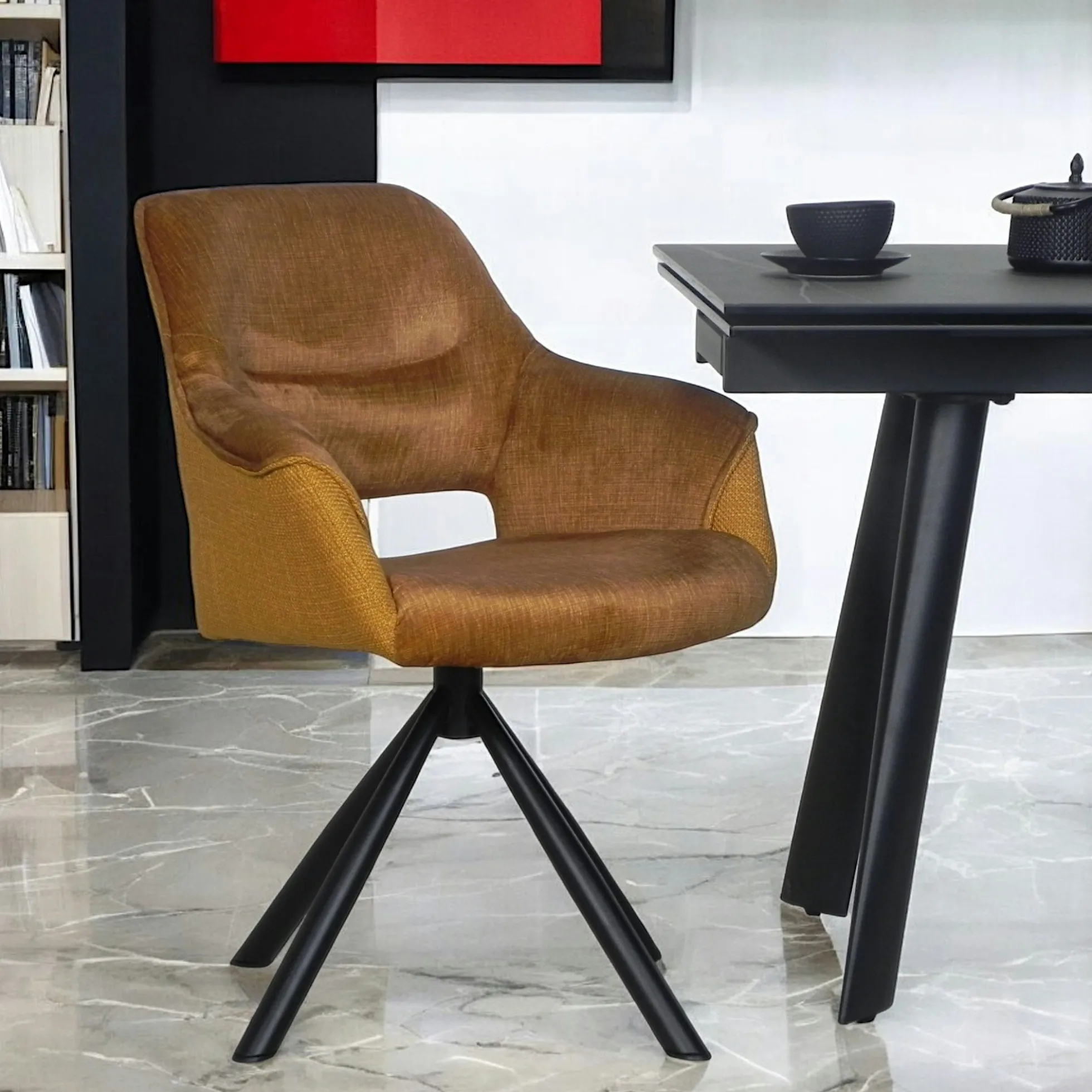 Fauteuil pivotant bi-matière, couleur moutarde (lot de 2) IENA