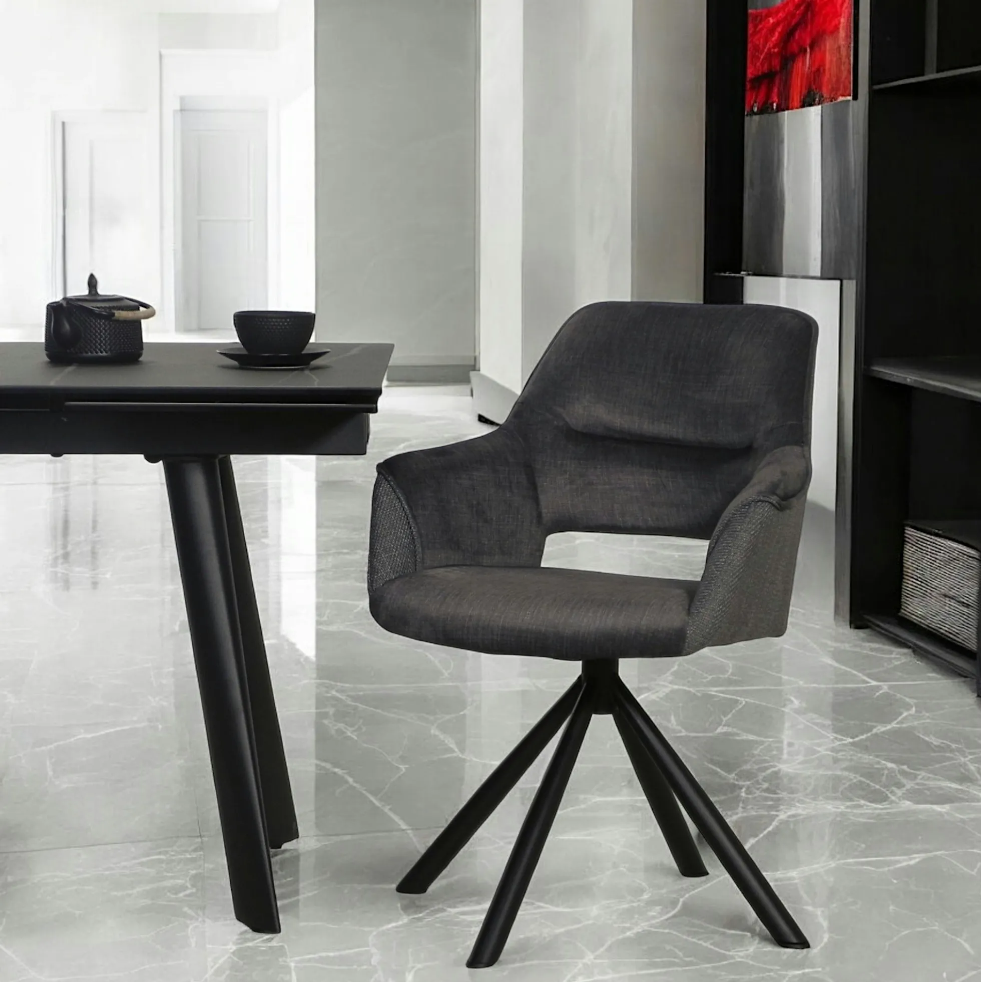 Fauteuil pivotant bi-matière, couleur grise (lot de 2) IENA