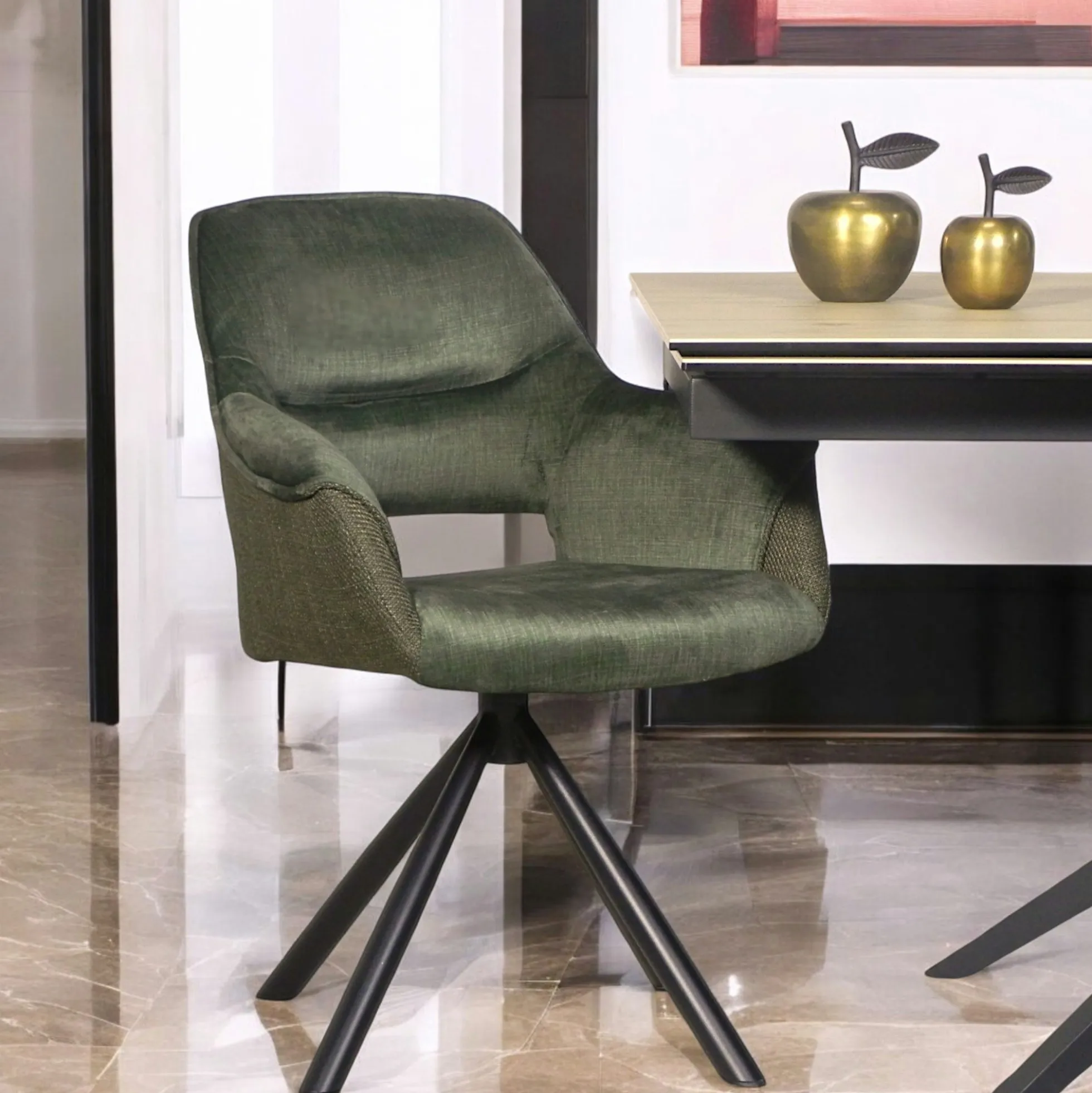 Fauteuil pivotant bi-matière, couleur verte (lot de 2) IENA