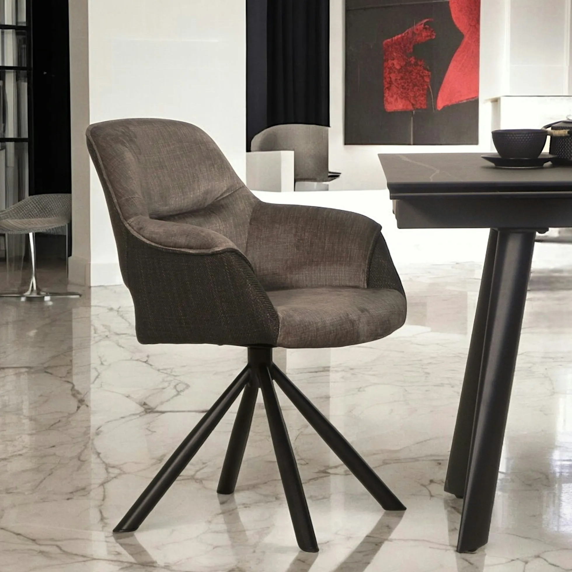 Fauteuil pivotant bi-matière, couleur taupe (lot de 2) IENA