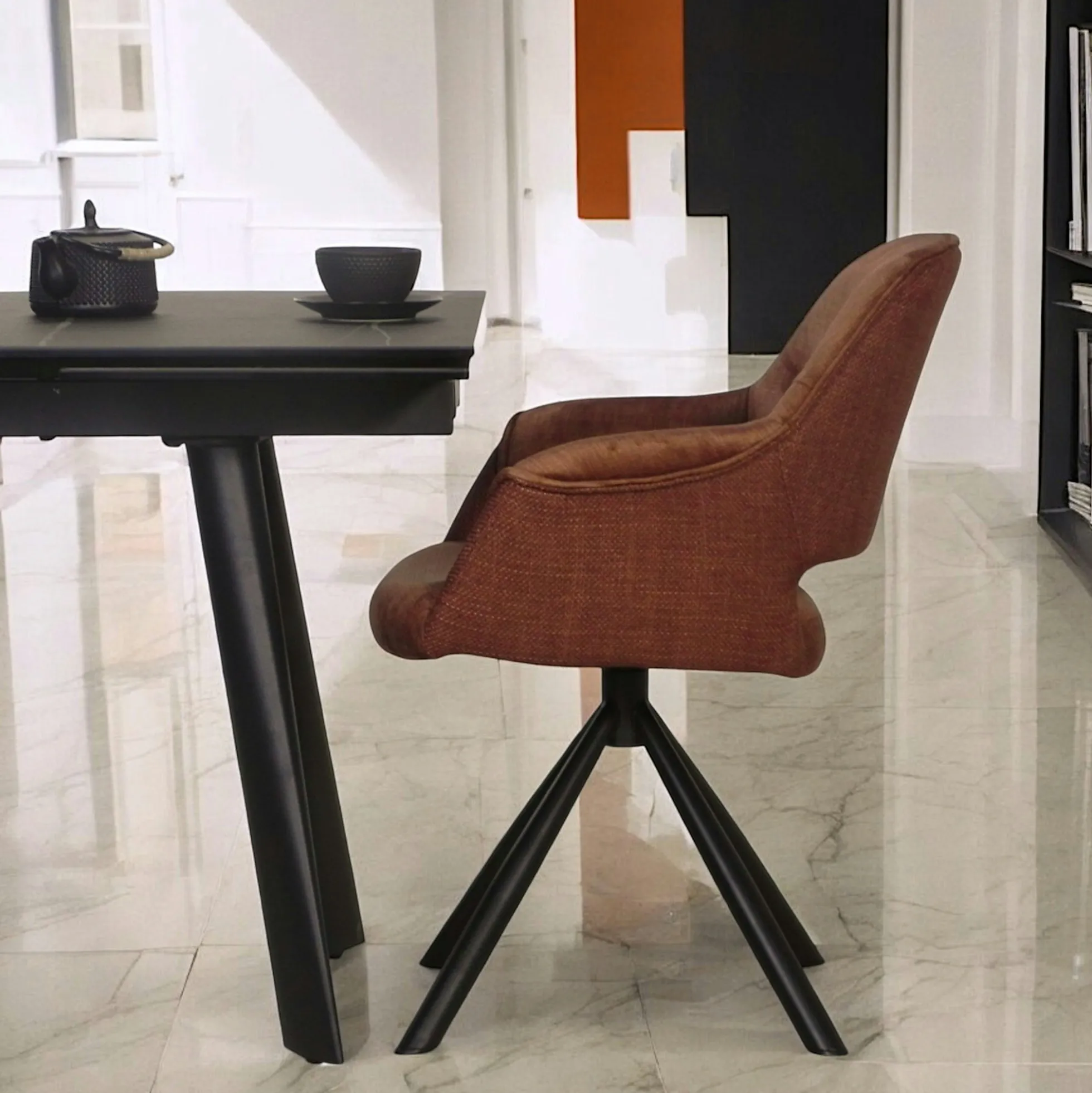 Fauteuil pivotant bi-matière, couleur cuivre (lot de 2) IENA
