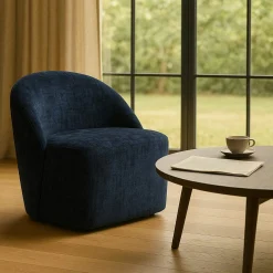 Fauteuil pivotant bleu nuit dossier rond tissu texturé IENA