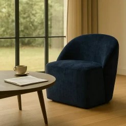 Fauteuil pivotant bleu nuit dossier rond tissu texturé IENA
