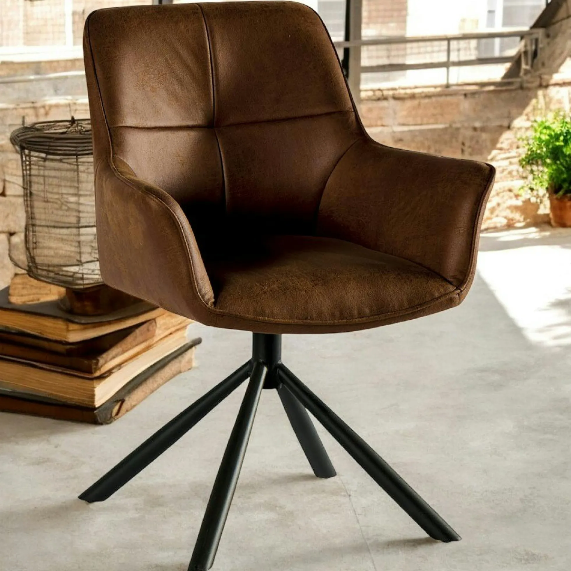 Fauteuil pivotant contemporain microfibre havane (lot de 2) IENA