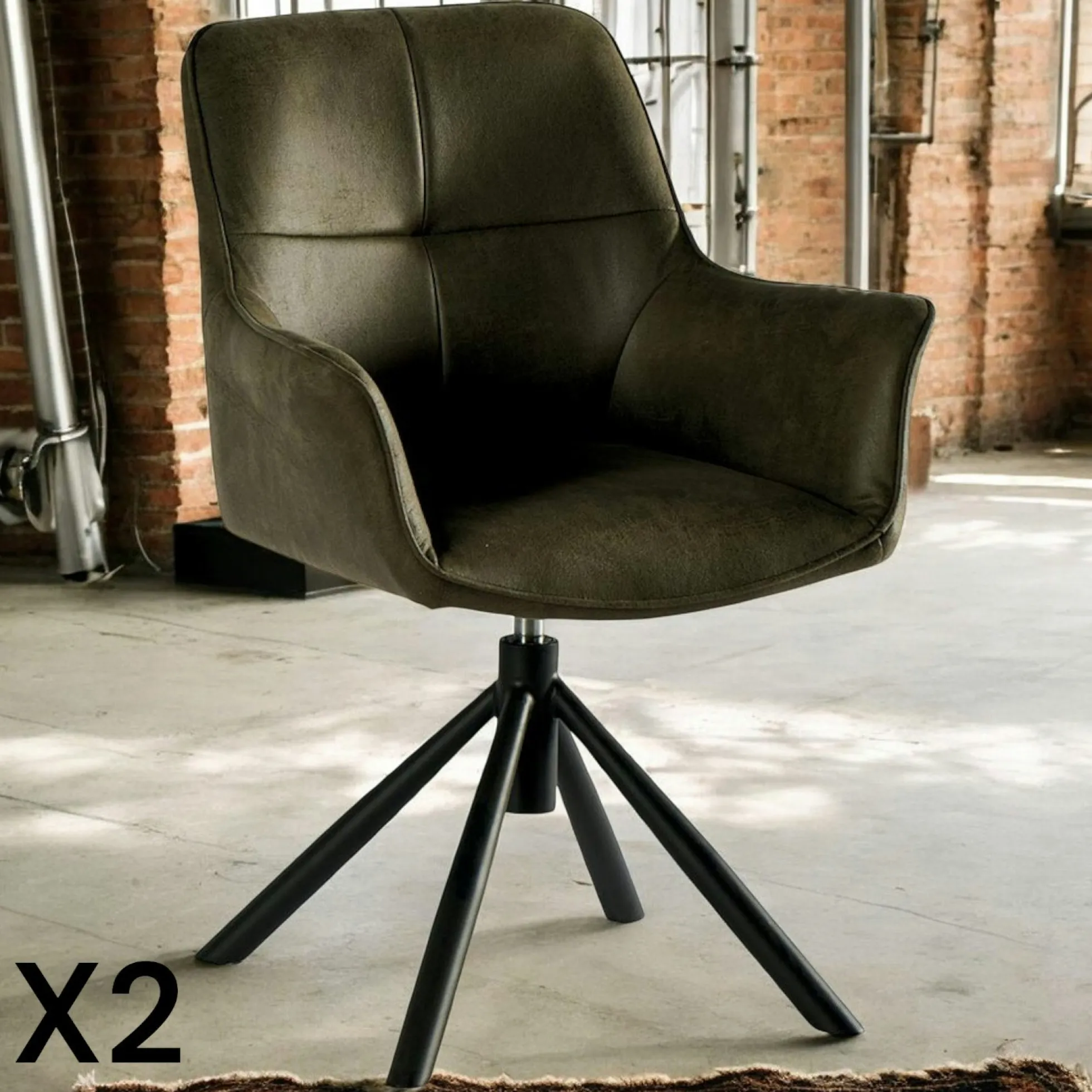 Fauteuil pivotant contemporain microfibre kaki (lot de 2) IENA