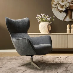 Fauteuil pivotant design en tissu gris foncé BELORA