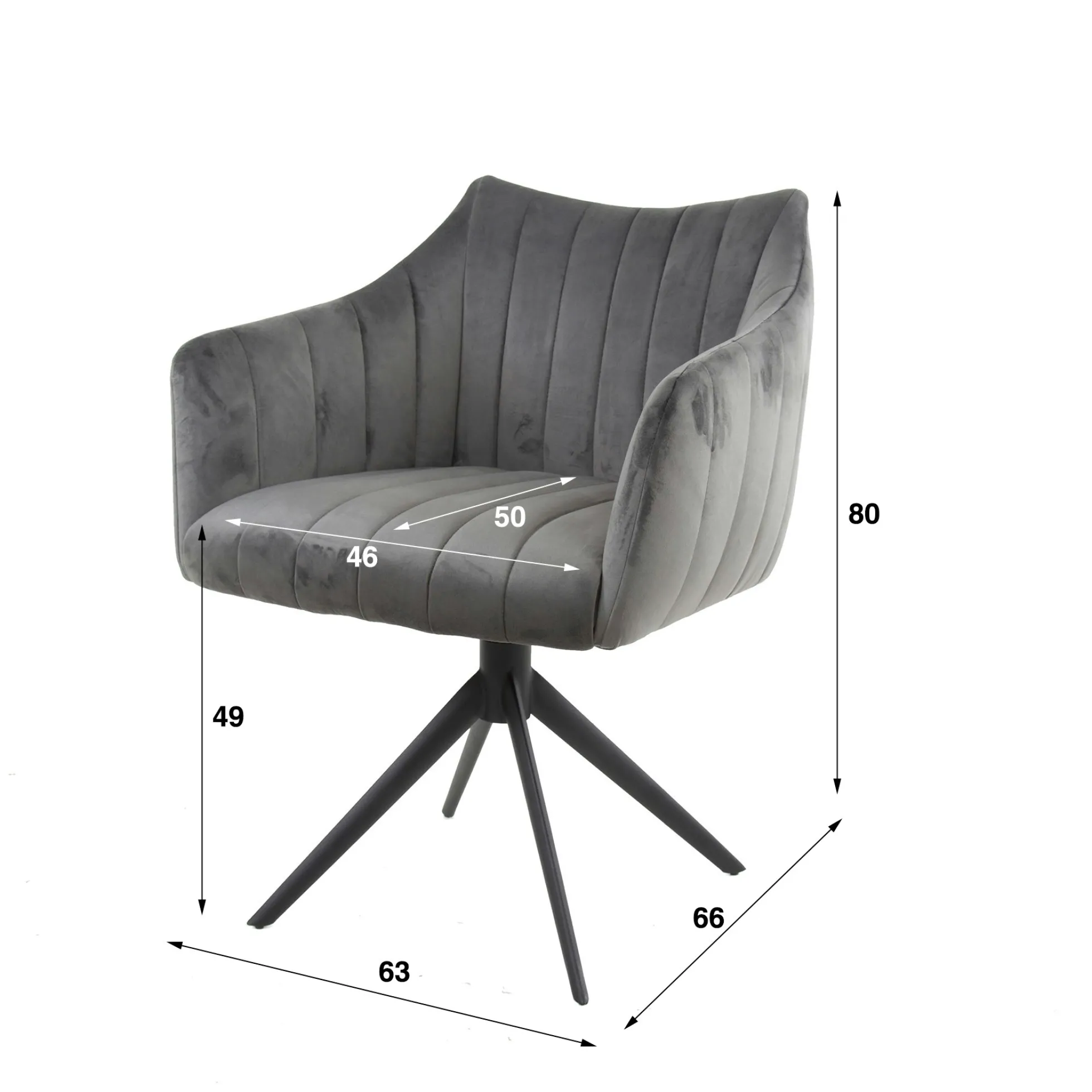Fauteuil pivotant de table en velours gris à larges bandes (lot de 2) MELBOURNE