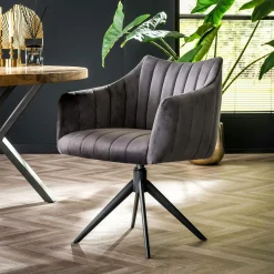 Fauteuil pivotant de table en velours gris à larges bandes (lot de 2) MELBOURNE