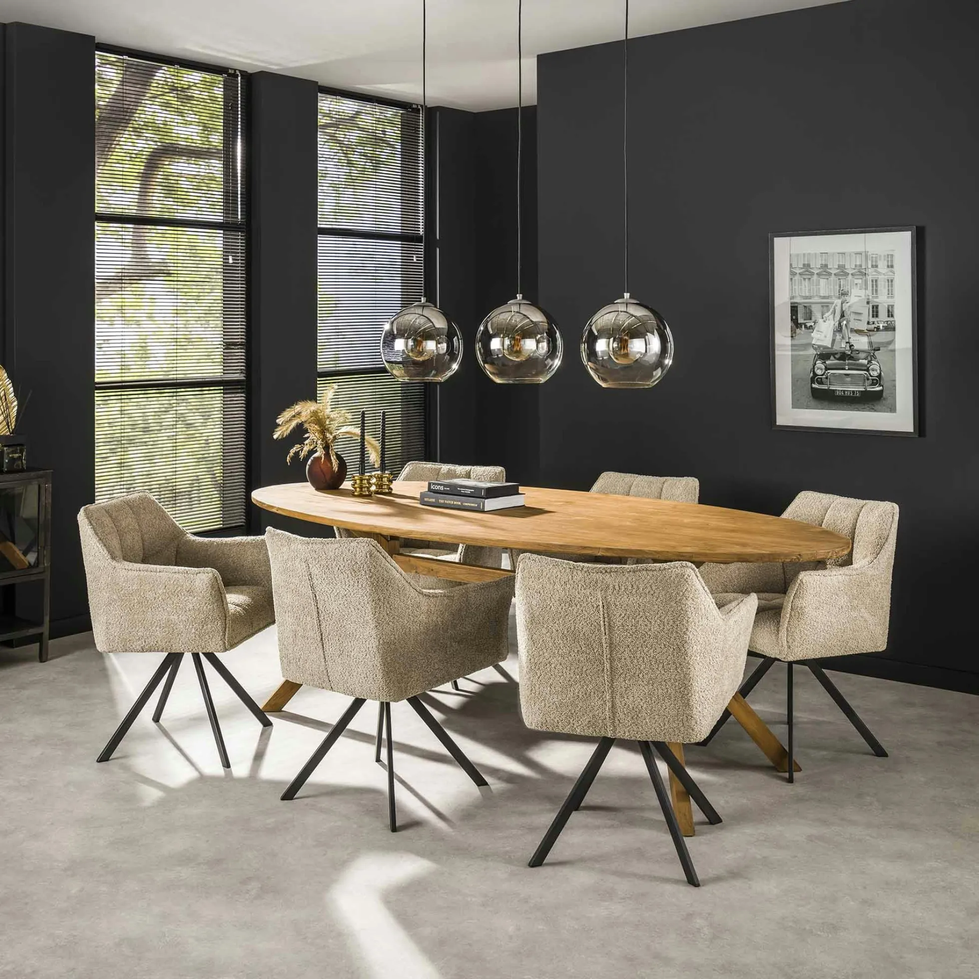 Fauteuil pivotant de table en bouclette sable (lot de 2) MELBOURNE