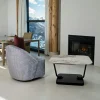 Fauteuil pivotant gris bleu dossier rond tissu texturé IENA