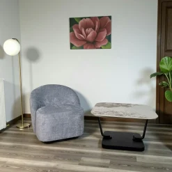Fauteuil pivotant gris bleu dossier rond tissu texturé IENA