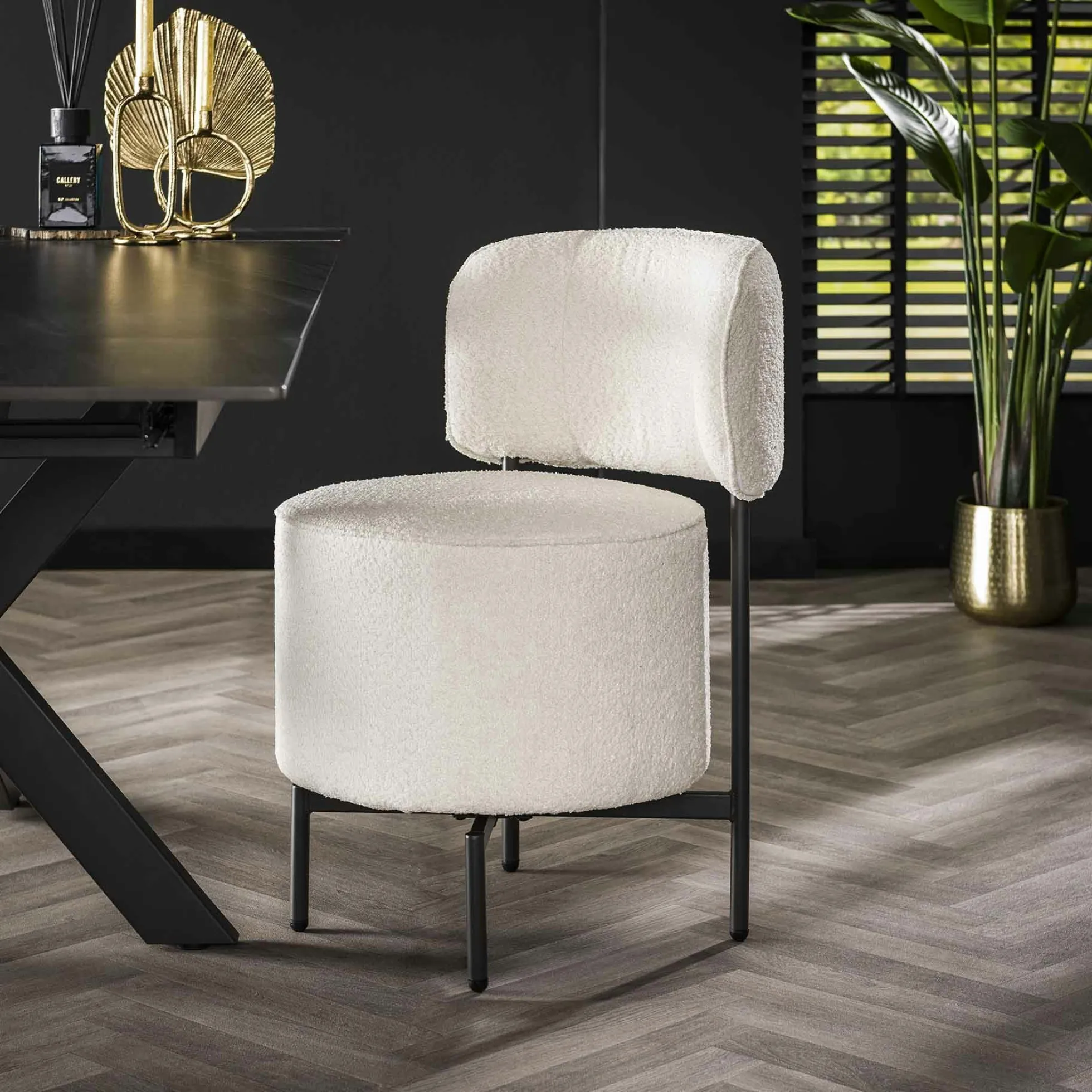 Fauteuil pivotant rond en bouclette blanche (lot de 2) GALWAY